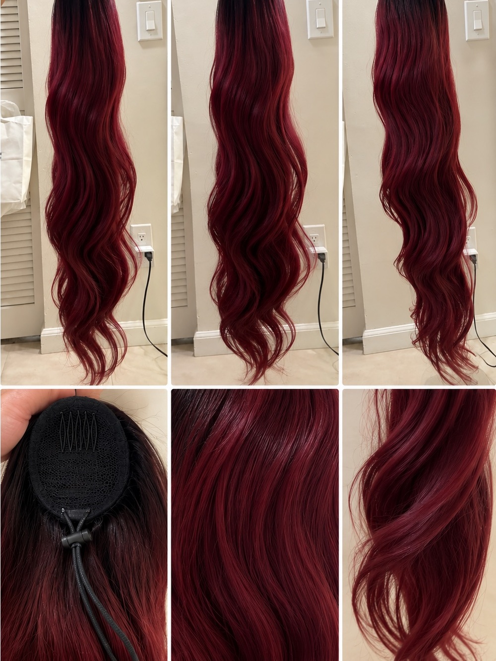 Deep Burgundy Wavy Women's Hair Extension - Rich Red